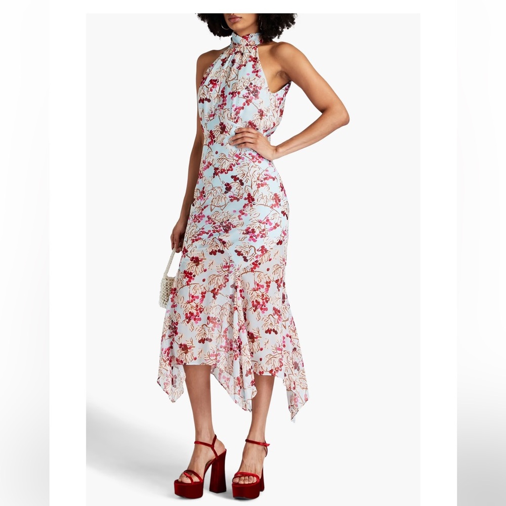 SALONI Light blue with pretty pink & white floral sleeveless halter dress size 8